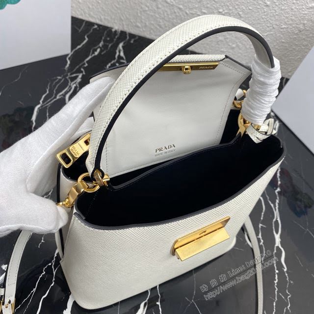 prada女包 普拉達2020專櫃爆款 1BN012 Prada十字紋牛皮肩背女包 Prada手提水桶包  pyd2341